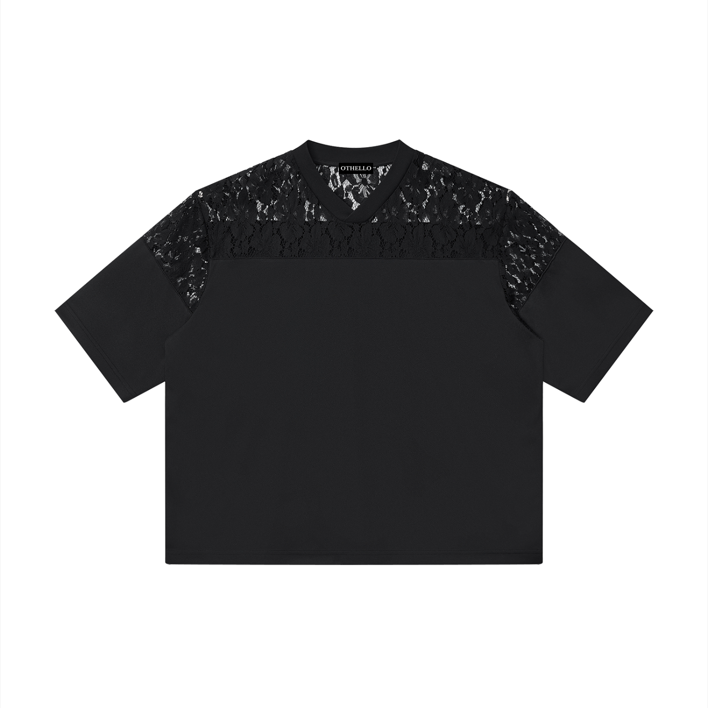 Unisex Lace Paneling V-Neck T-Shirt