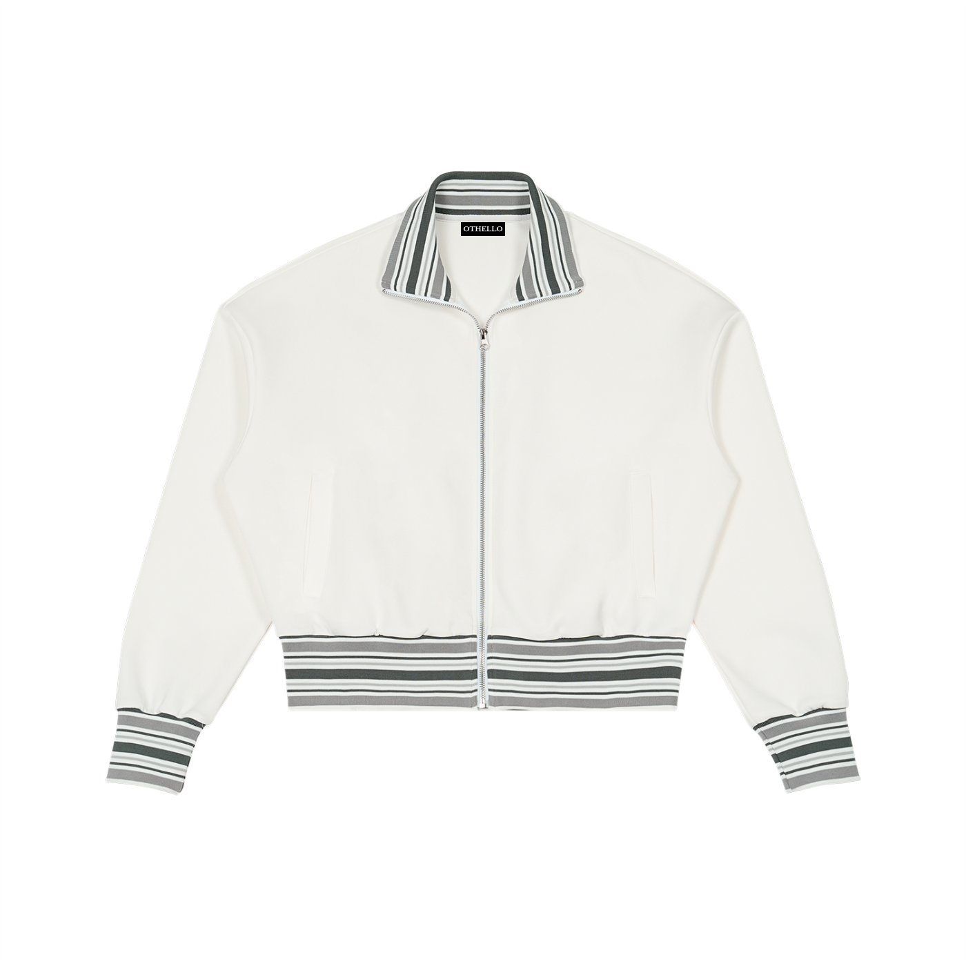 Striped Rib Collar Zip Jacket